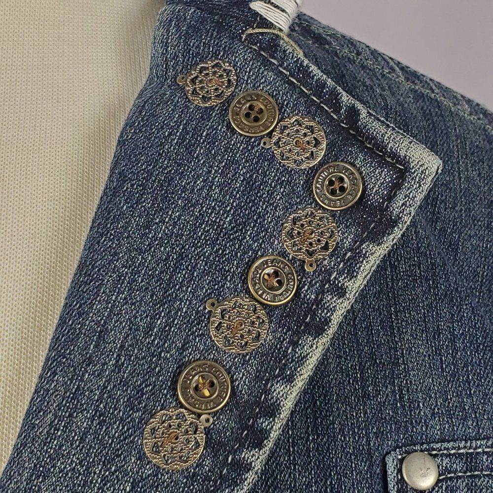 Weigesi Embroidered, Embellished, Distressed Denim Blazer Sz XL Jr / M8 Women - Picture 7 of 12